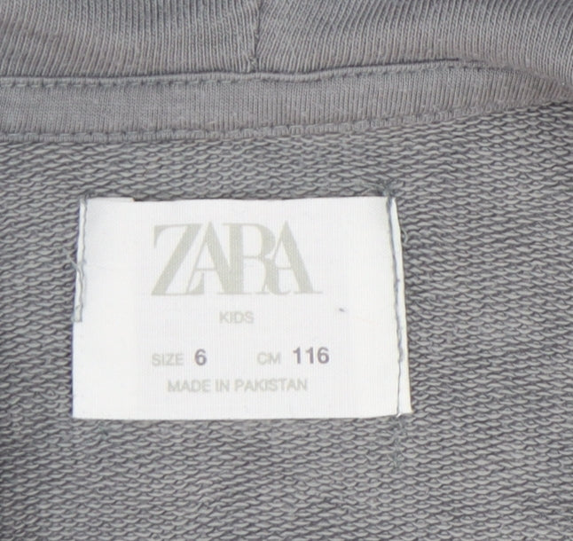 Zara Boys Grey Full Zip Hoodie, Size 6 Years