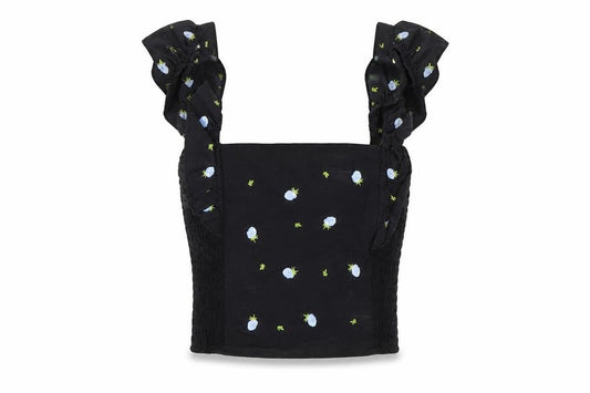 Stradivarius Women's Black Floral Cropped Tank XS