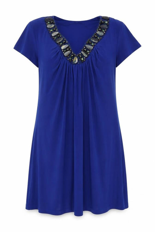 Ronni Nicole Women's Blue Beaded V-Neck Dress Size 14