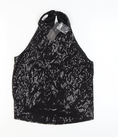 New Look Black Sequin Halter Tank Top Women Size 12