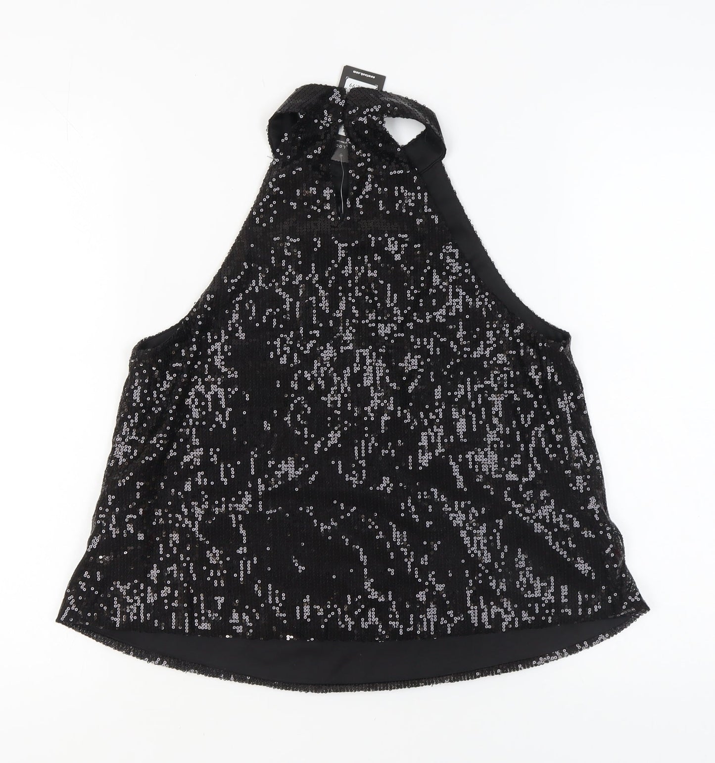 New Look Black Sequin Halter Tank Top Women Size 12