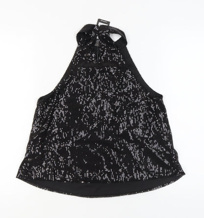 New Look Black Sequin Halter Tank Top Women Size 12
