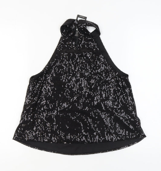New Look Black Sequin Halter Tank Top Women Size 12