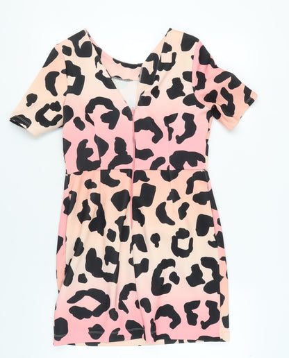 ASOS Women's Pink Animal Print Bodycon Dress