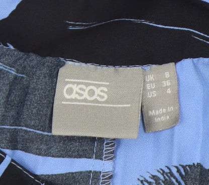 ASOS Women's Blue Geometric Pleated Skirt, Size 8