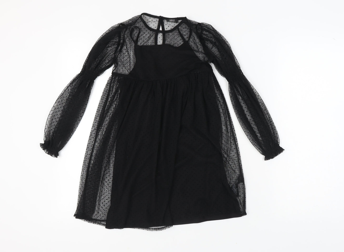 Next Girls Black Polka Dot Dress 8 Years Puff Sleeve Polyester