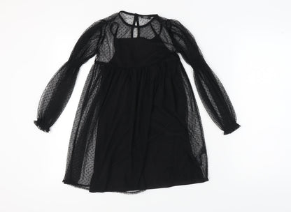 Next Girls Black Polka Dot Dress 8 Years Puff Sleeve Polyester