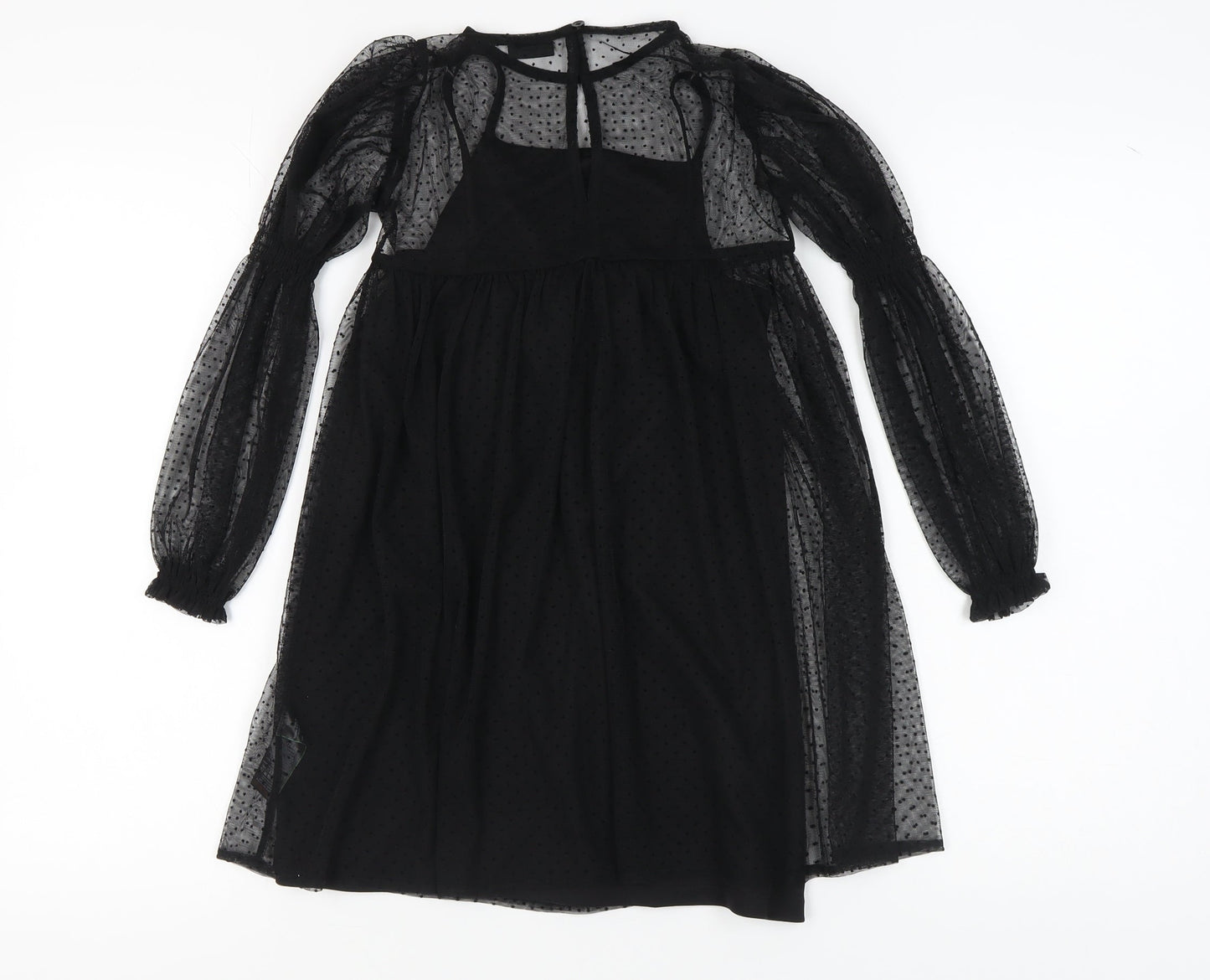 Next Girls Black Polka Dot Dress 8 Years Puff Sleeve Polyester