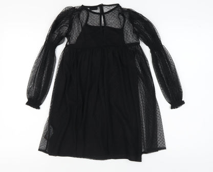Next Girls Black Polka Dot Dress 8 Years Puff Sleeve Polyester