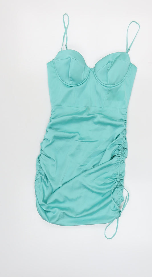 Oh Polly Women's Green Ruched Dress UK 10