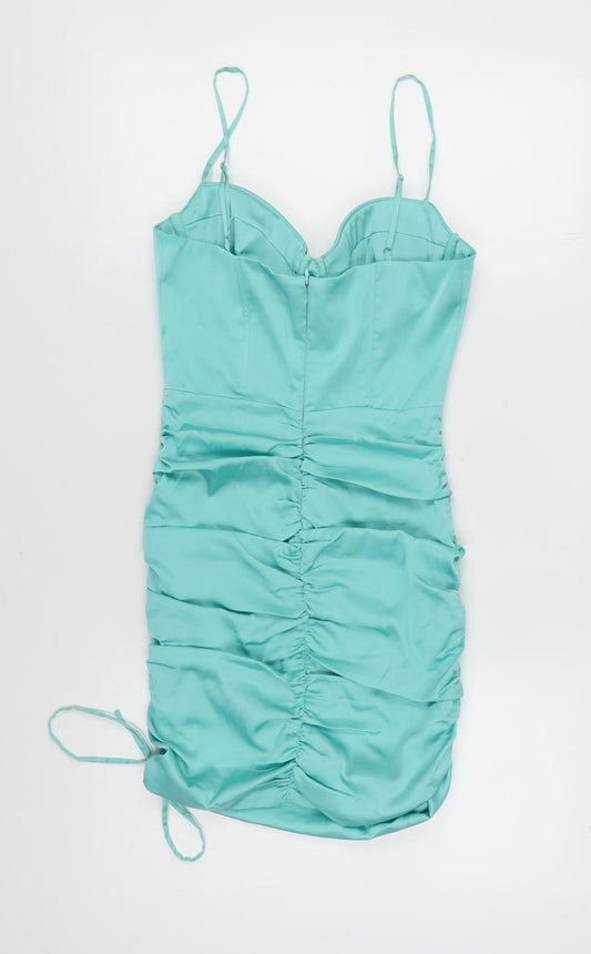 Oh Polly Women's Green Ruched Dress UK 10