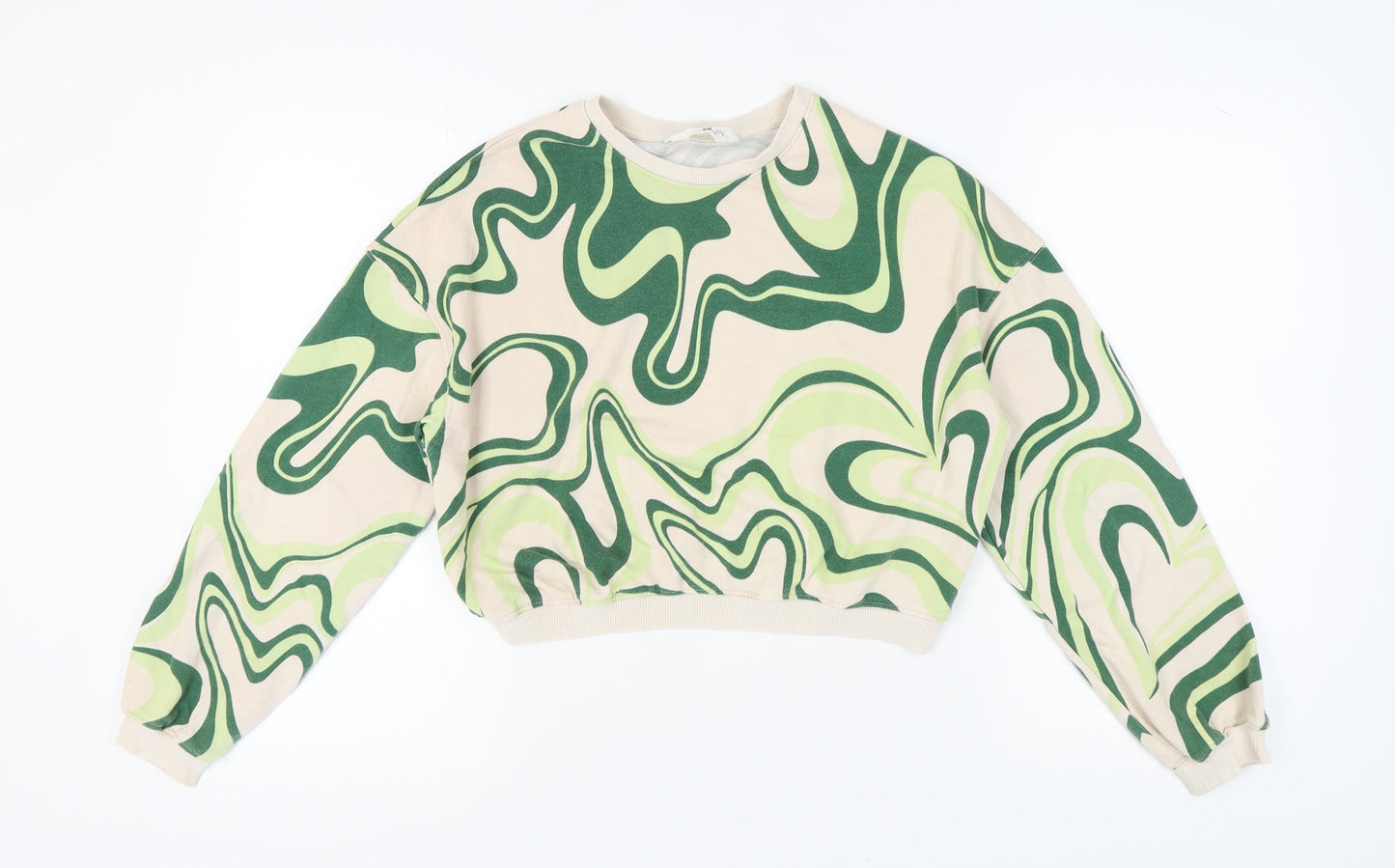 H&M Girls' Beige Green Abstract Pullover Sweatshirt 12-13Y