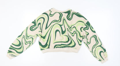 H&M Girls' Beige Green Abstract Pullover Sweatshirt 12-13Y