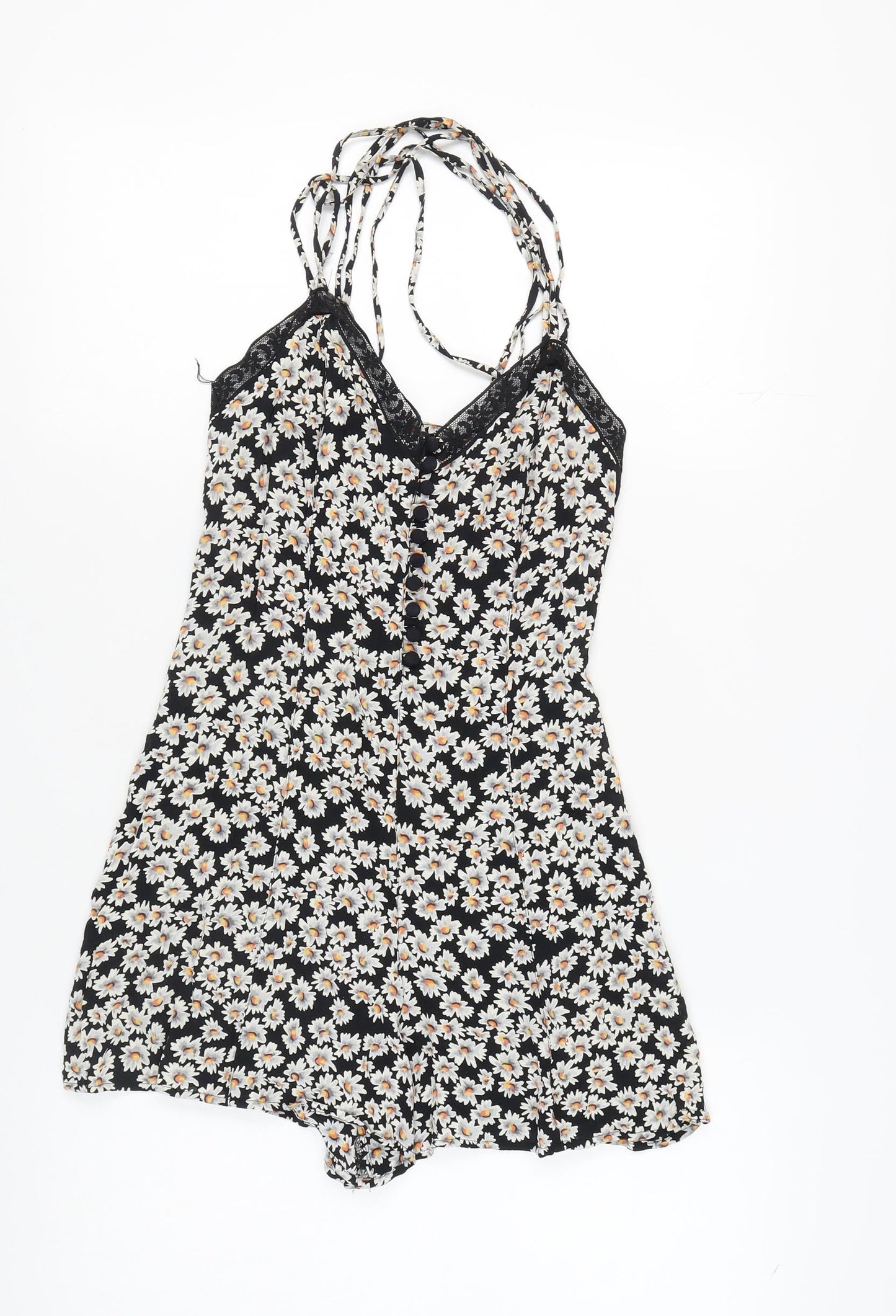 Topshop Women's Black Floral Playsuit Size 10