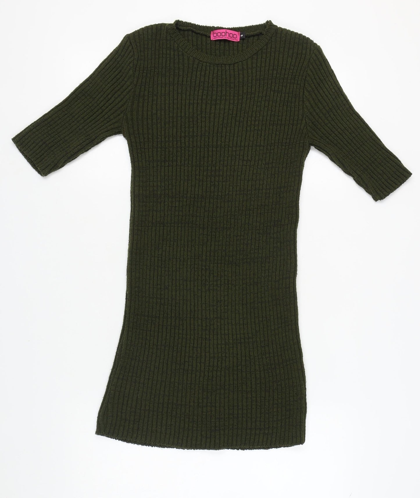 Boohoo Women's Green Knit Dress - Half Sleeve S
