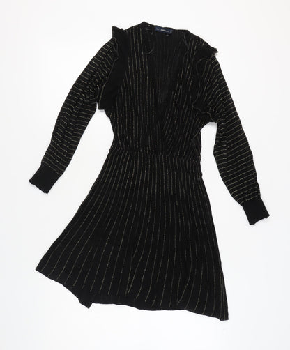 Zara Women's Black Striped Knit Dress S