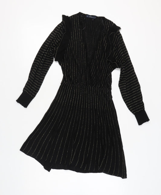 Zara Women's Black Striped Knit Dress S