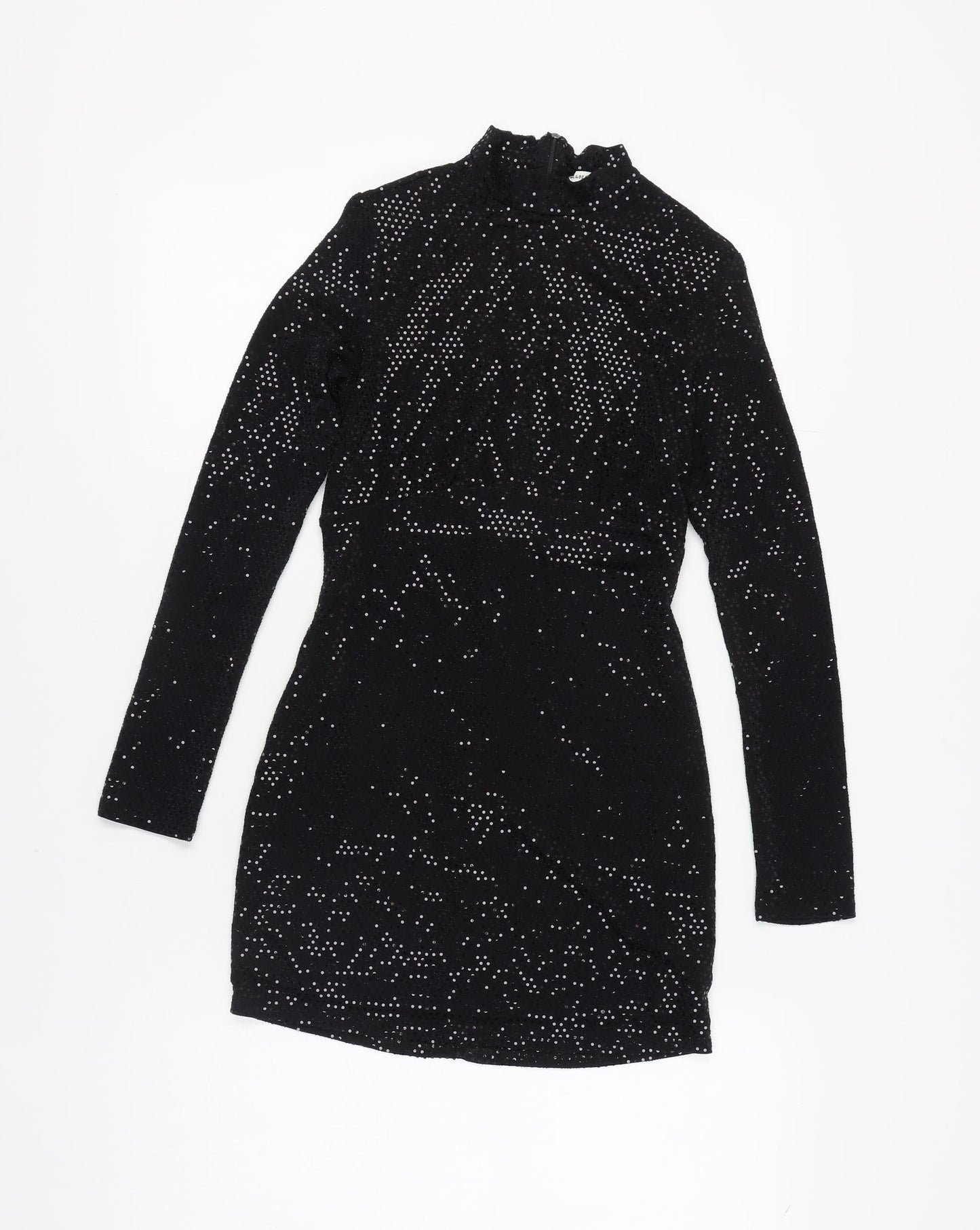 Pull & Bear Women's Black Sequin Long Sleeve Mini Dress