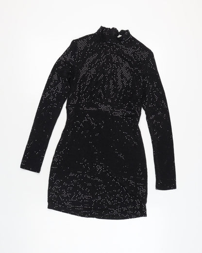 Pull & Bear Women's Black Sequin Long Sleeve Mini Dress