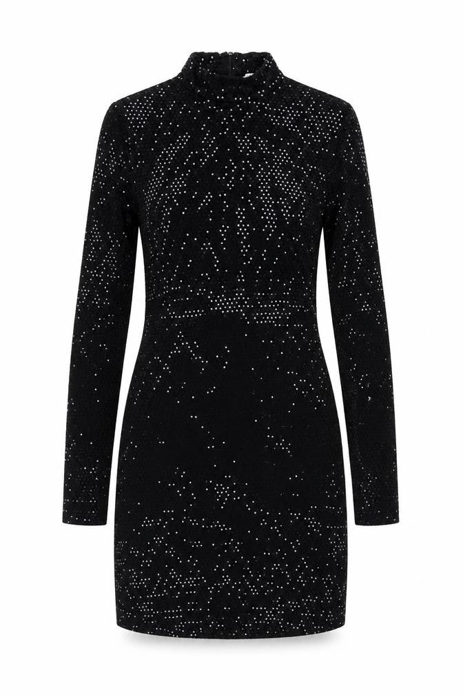 Pull & Bear Women's Black Sequin Long Sleeve Mini Dress