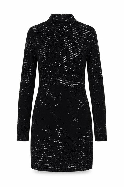 Pull & Bear Women's Black Sequin Long Sleeve Mini Dress