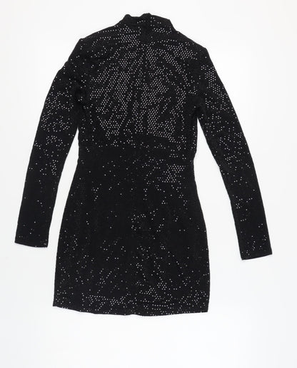 Pull & Bear Women's Black Sequin Long Sleeve Mini Dress