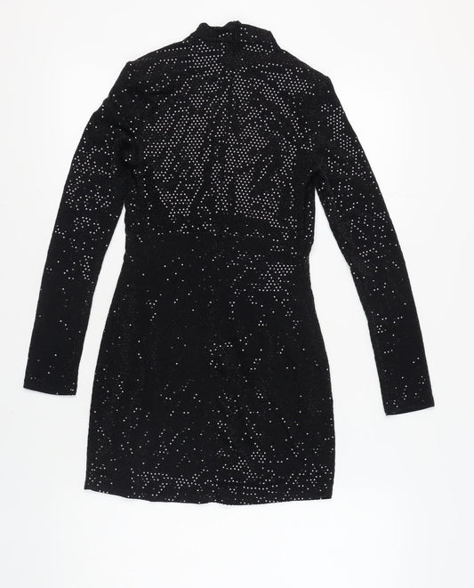 Pull & Bear Women's Black Sequin Long Sleeve Mini Dress