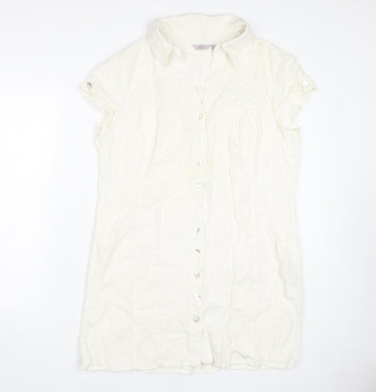 Per Una Women's Ivory Shirt Dress Size 18 Collared Cotton