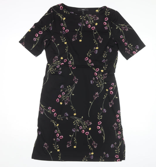 Next Women's Black Floral Sheath Dress, Size 12, Belted