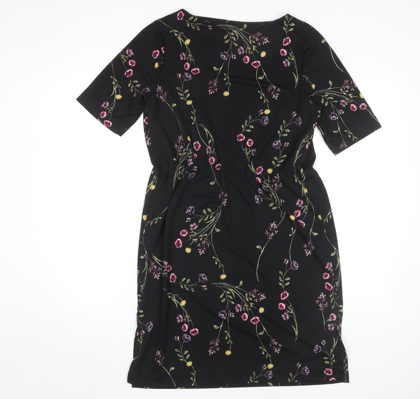 Next Women's Black Floral Sheath Dress, Size 12, Belted