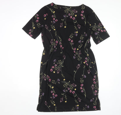 Next Women's Black Floral Sheath Dress, Size 12, Belted