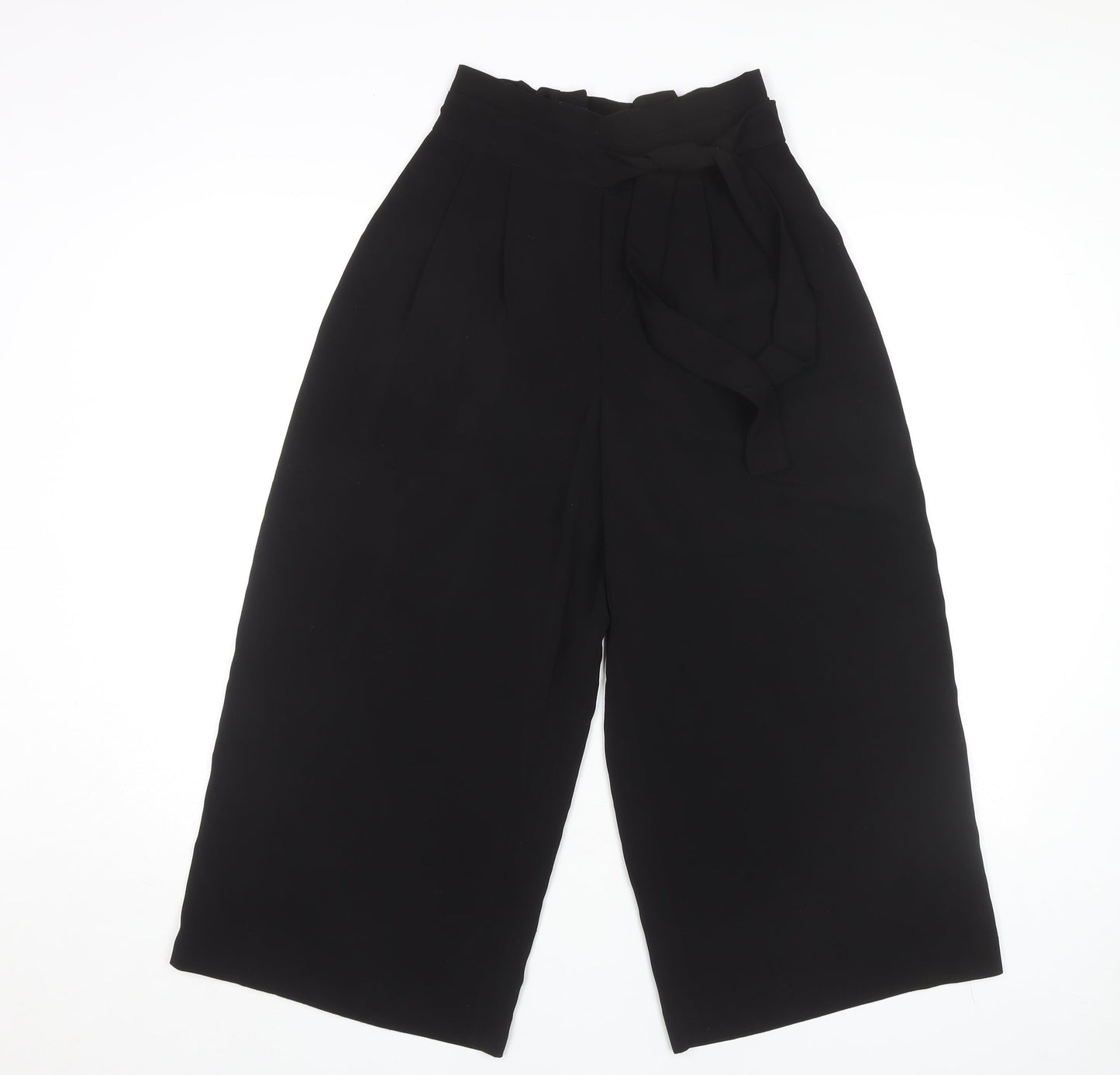 Womens UK Size XS Zara Regular Fit Paperbag Black Trousers