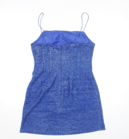 Topshop Women's Blue Slip Dress - Size 10, Party Glam