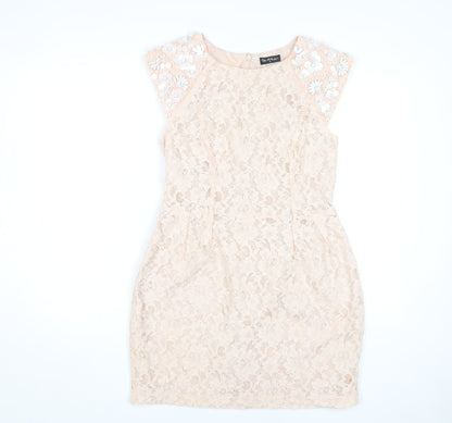 Miss Selfridge Beige Lace Sheath Dress Size 12