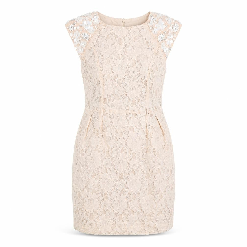 Miss Selfridge Beige Lace Sheath Dress Size 12