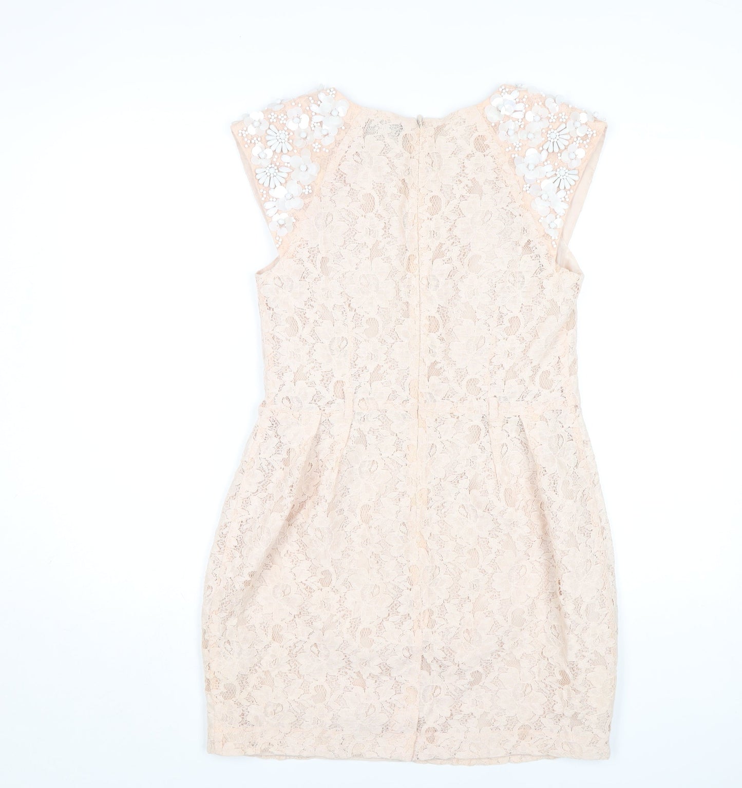 Miss Selfridge Beige Lace Sheath Dress Size 12