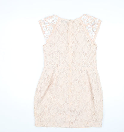 Miss Selfridge Beige Lace Sheath Dress Size 12