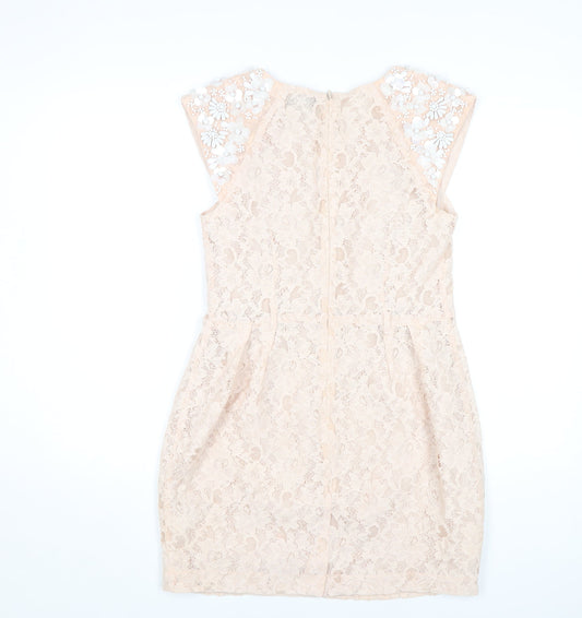 Miss Selfridge Beige Lace Sheath Dress Size 12