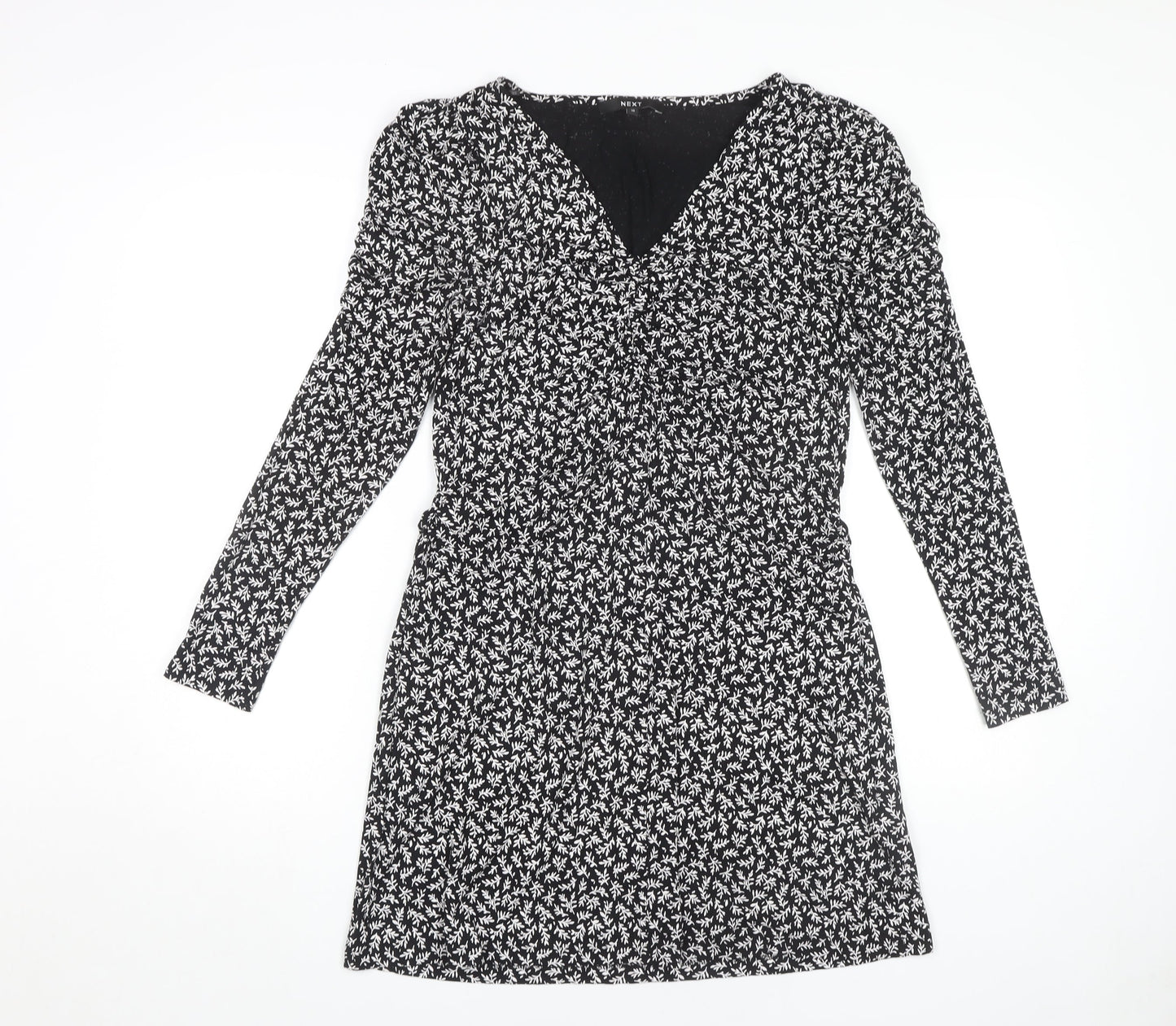 Next Women's Black Floral Short Jersey Dress Size 10