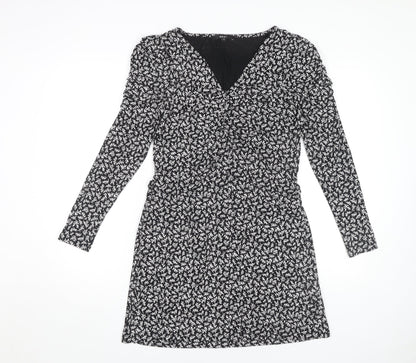 Next Women's Black Floral Short Jersey Dress Size 10