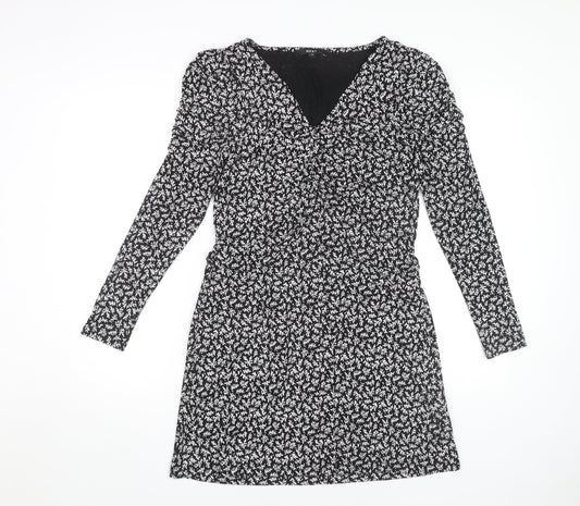 Next Women's Black Floral Short Jersey Dress Size 10