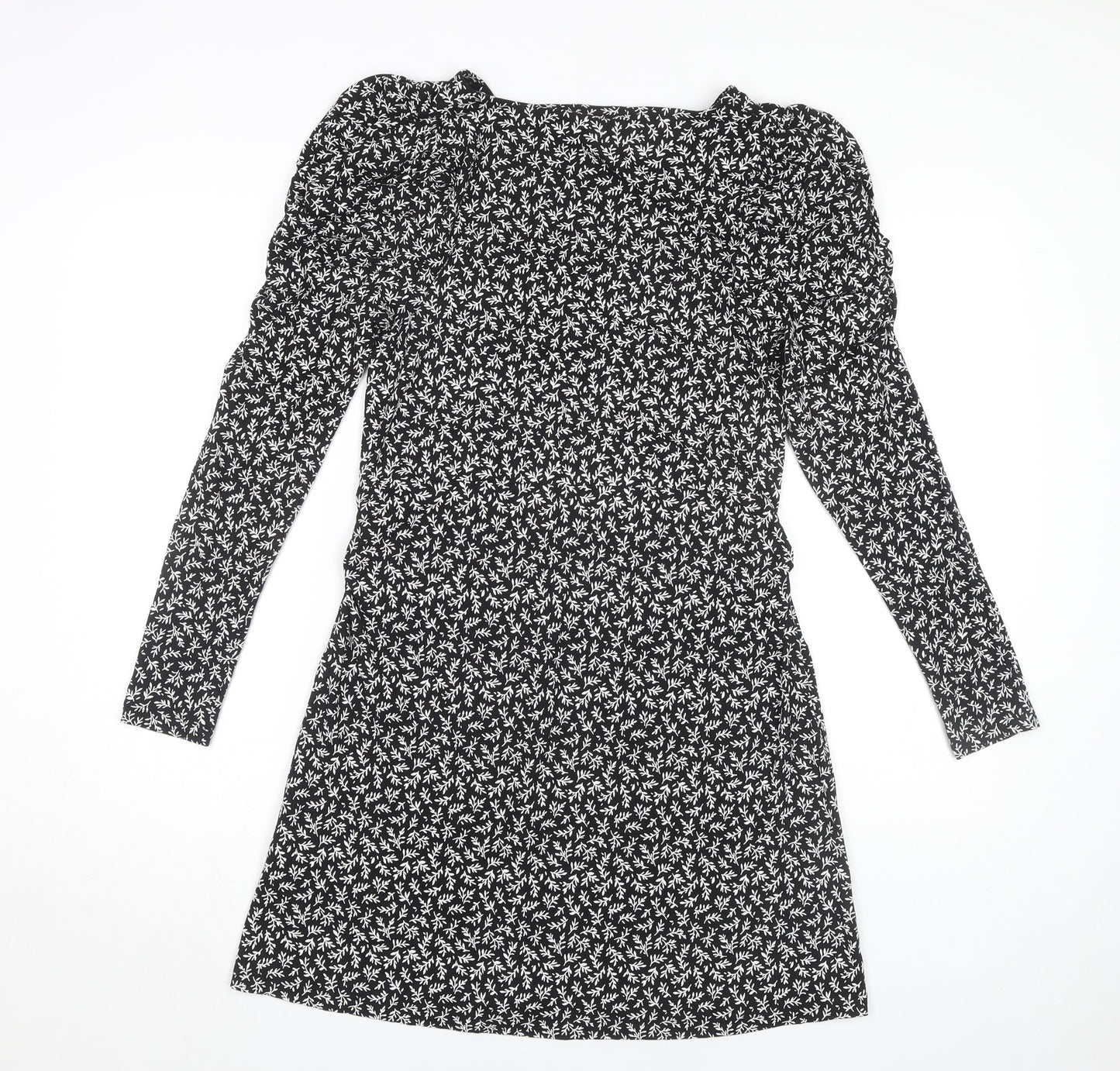 Next Women's Black Floral Short Jersey Dress Size 10