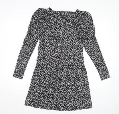 Next Women's Black Floral Short Jersey Dress Size 10