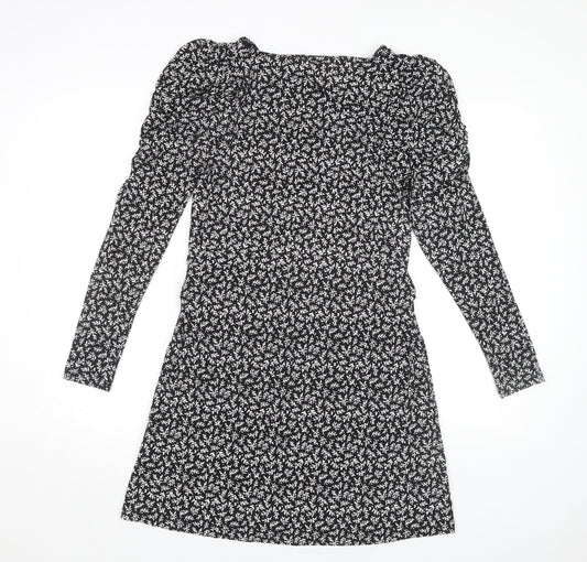 Next Women's Black Floral Short Jersey Dress Size 10