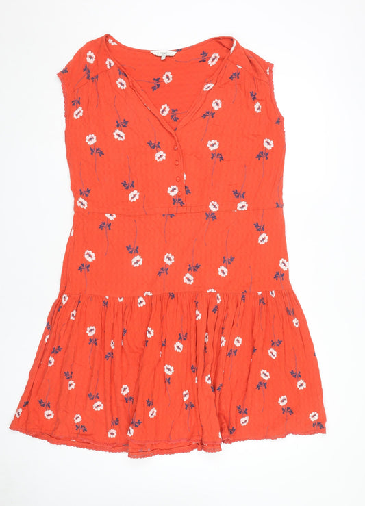 Next Women's Orange Floral Fit & Flare Dress Size 14