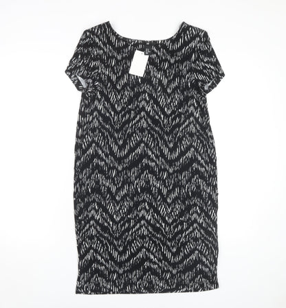 H&M Women's Black Chevron Knee Length Shift Dress XS