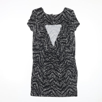 H&M Women's Black Chevron Knee Length Shift Dress XS