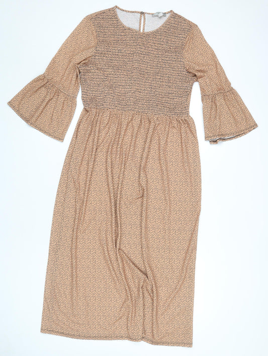 ASOS Women's Brown Midi Dress with Flared Sleeves
