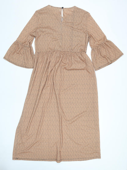 ASOS Women's Brown Midi Dress with Flared Sleeves