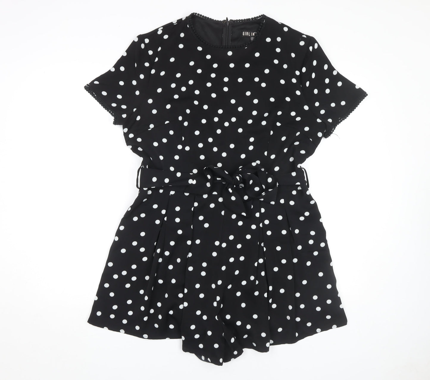 Girl In Mind Women's Black Polka Dot Belted Playsuit Size 16